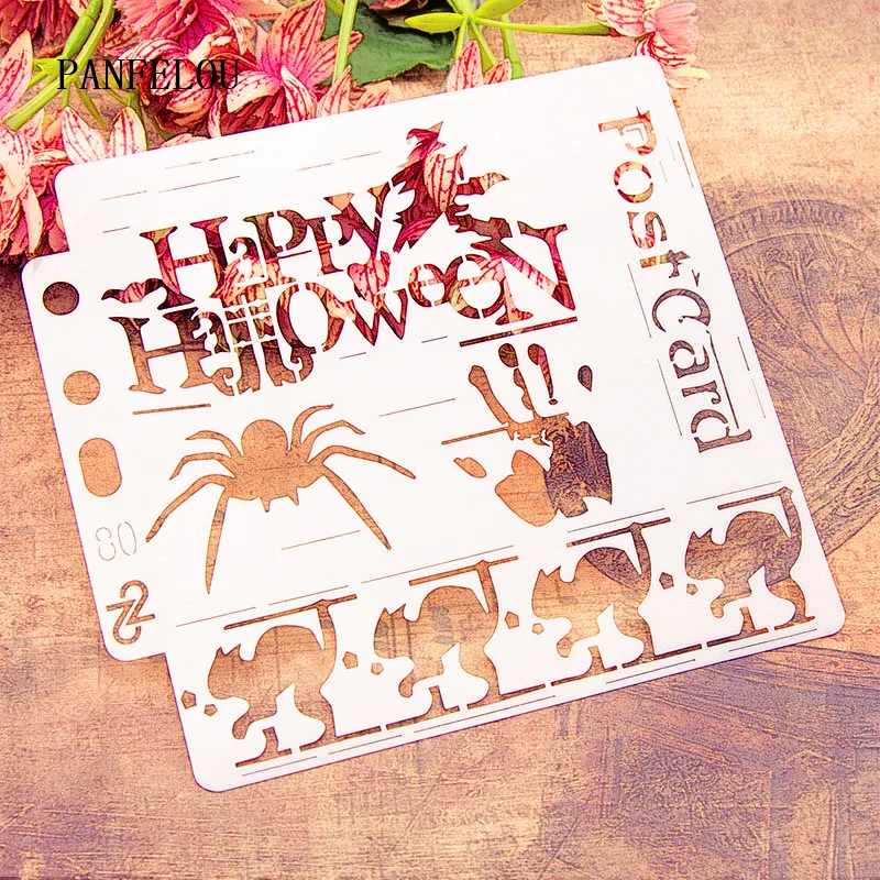 

Halloween scrapbook stencils spray plastic mold shield DIY cake hollow Embellishment printing lace ruler valentine
