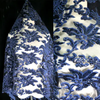 

European-style atmospheric dark blue lace fabric navy blue clothing women's wear outside wedding dress flower designer fabric