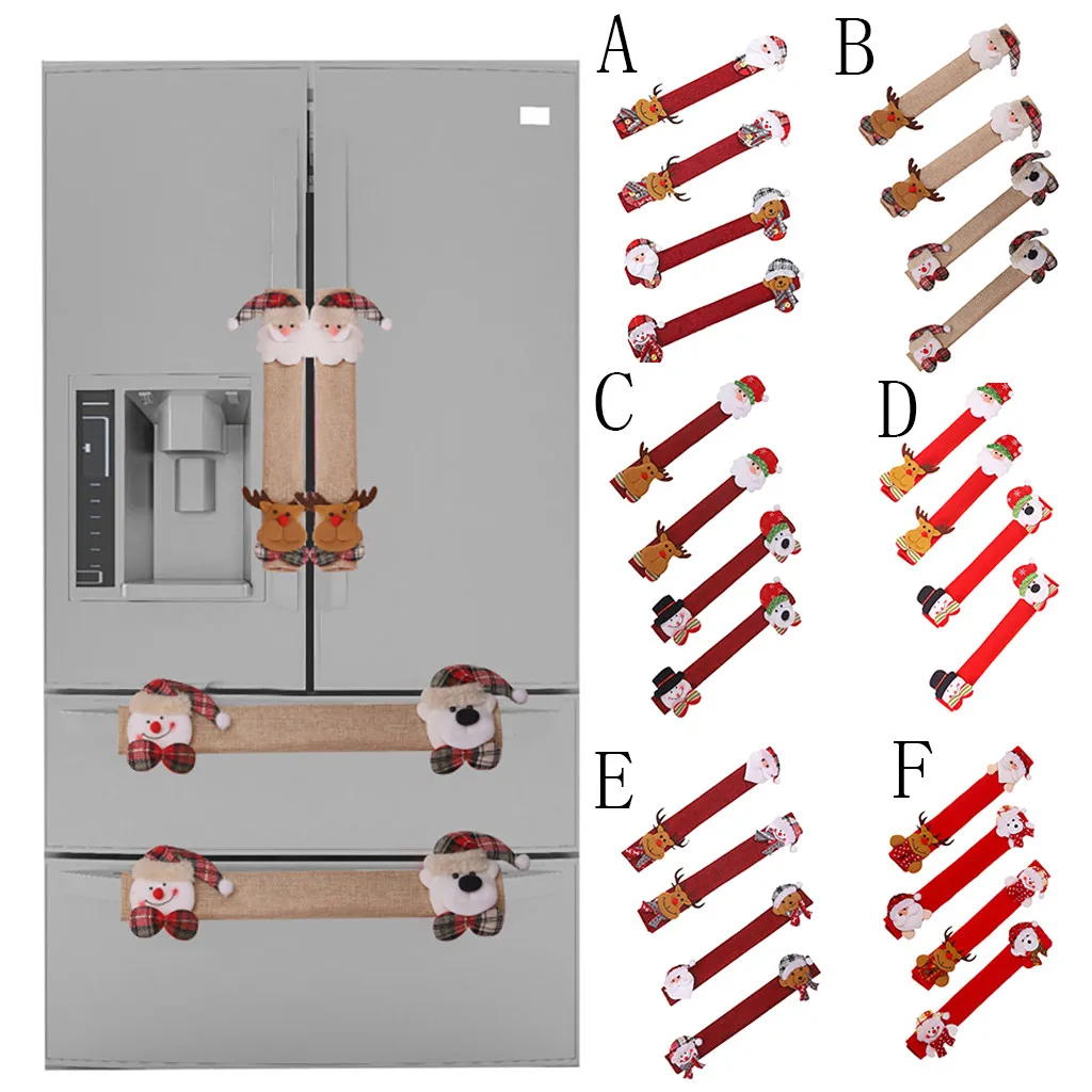 4 шт. Рождество холодильник дверные ручки крышки Декор Рождество ткань протектор Кухня Микроволновая печь Посудомоечная машина антистатические перчатки