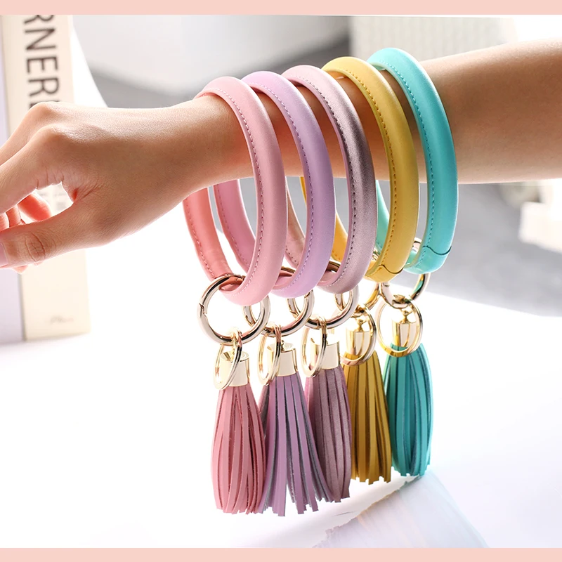 Womens Leather Keychain Bangle  Leather Bracelets Wristlets