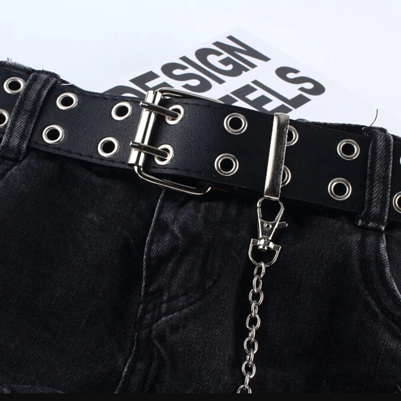Женский ремень в стиле панк с цепочкой Регулируемый черный двойной/одиночный кожаный ремень пряжка женский ремень