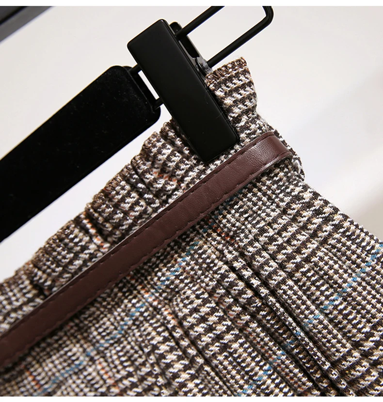 Plus Size 3XL Autumn Winter Women Wool Skirts Plaid Mid Skirts 2019 Casual Loose Ladies Office Skirts Elastic Waist Sashes (23)