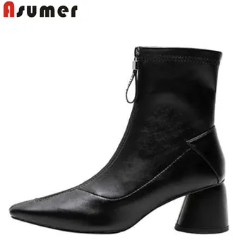 

ASUMER Plus size 34-41 New high quality stretch boots zipper autumn shoes pointed toe solid black fashion ankle boots women