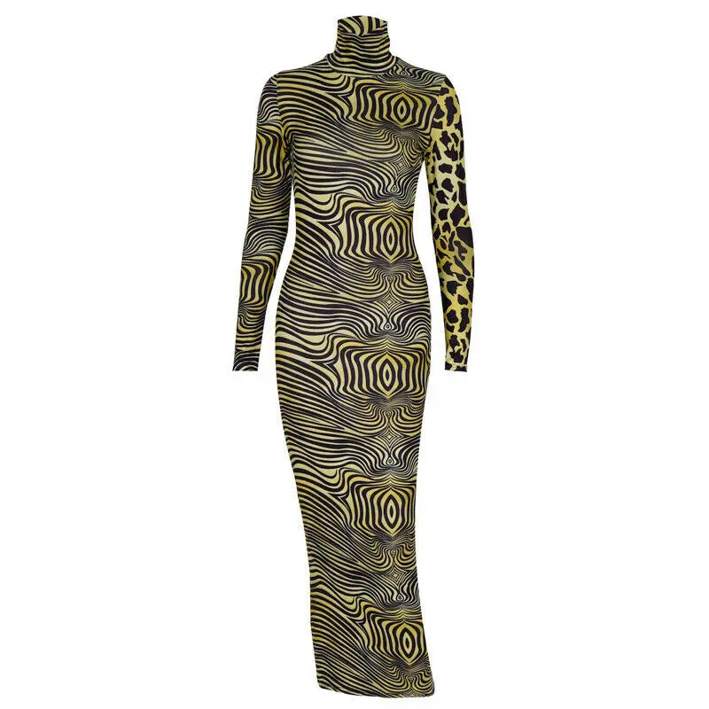 

Autumn Fashion Womens Long Sleeve Print Bodycon Dresses Ladies Long Dresses