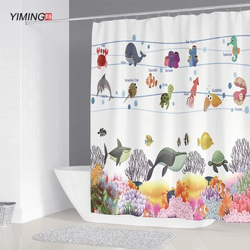 

Cartoon underwater animal whale cartoon shower curtain bathroom partition mildew washable curtain home decoration with hook