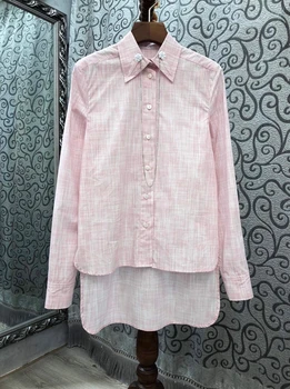 

2020 Early Autumn New Women's Lapel Fastener Decoration Front Short Long Back Irregular Long-Sleeved Shirt 715