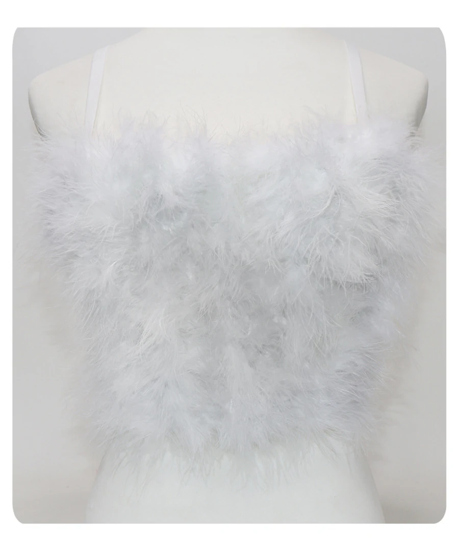 Faux Fur Solid Pink Performance Crop Top To Wear Out Autumn Corset Top Sexy Tops Women Bra Push Up Bustier Female Tops Mujer white bra Tanks & Camis