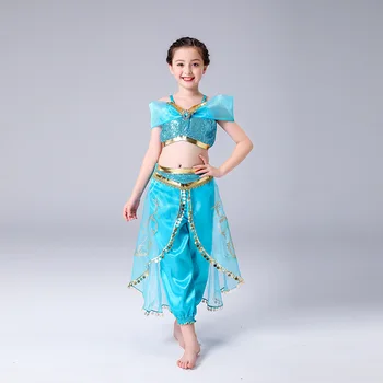 

Jasmine Costume Girls Kid Summer Princess Dance Dress Aladdin's Lamp Magic Cosplay Costume Christmas Performance Top and Pant