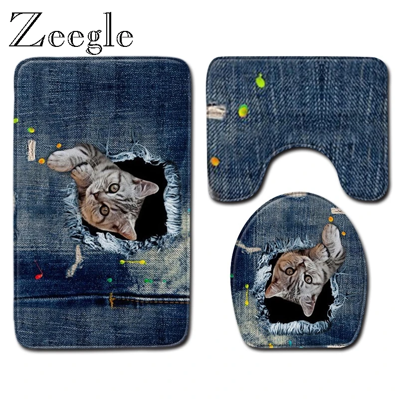 Zeegle Bath Mat Set Anti Slip Bathroom Mat Shower Floor Rug Flannel Soft Toilet Pedestal Rug Foot Mat Washable 3pcs Toilet Set