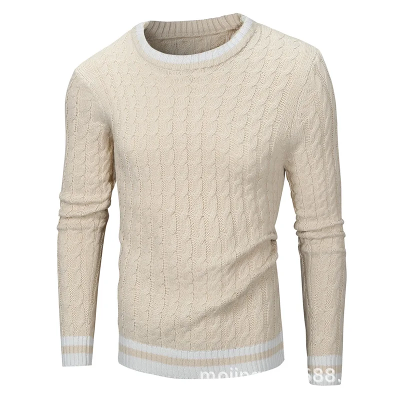 Men Wool Knitted Strip Sleeves Pullover Sweaters - Image 4