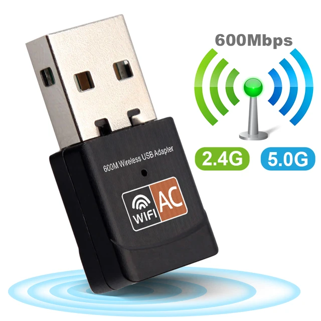 Adaptador WiFi USB inalámbrico de 600Mbps, Dongle, tarjeta de red para PC,  banda Dual, adaptador de