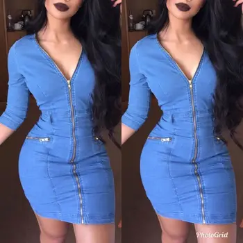 

Women's Plus Size Denim Dress High Flexibility Slim Fit Dress Casual Dress For Clothing Vestidos Coctel Corto Elegante