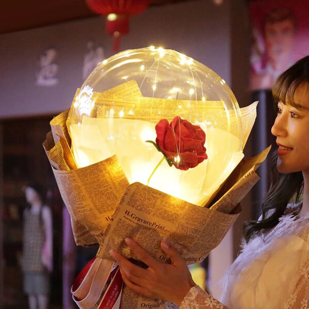

2020 Valentines Day Gift For Girlfriend In Artificial and Dried Rose Bouquet Flower LED Ballon Birthday Party Wedding DecorGift