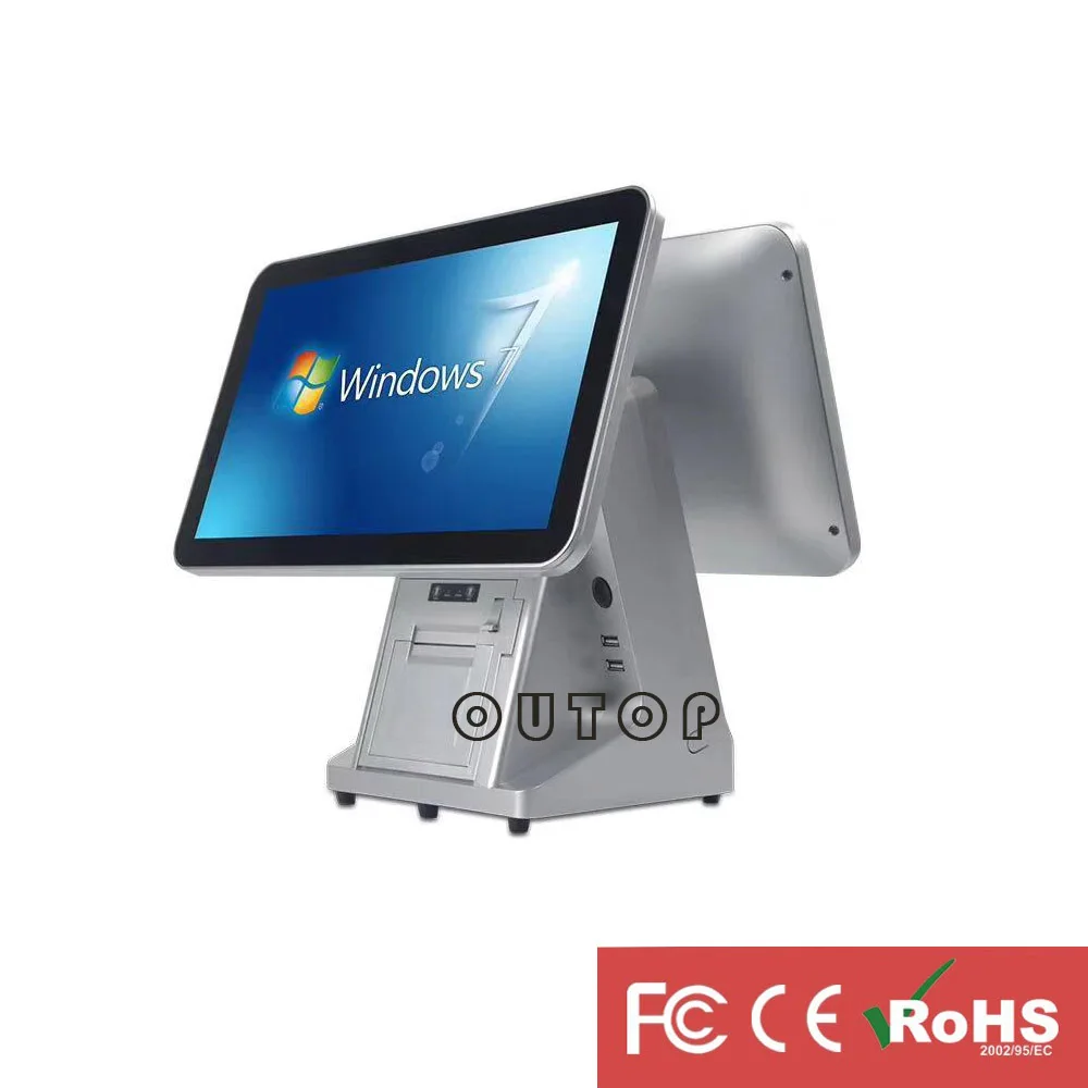 high quality pos point of sale system 15.6'' Capacitive Touch Screen Dual Display Lcd Panel Cash Register Receipt Machine |