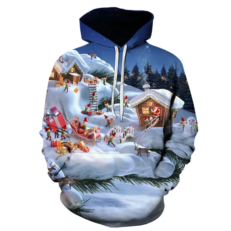 

Christmas Men's Hoodie 3D Printing Hooded Sweatshirt Fall Winter Fashion Snowman Hooded Pullover