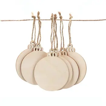 

50pcs DIY Craft Wooden Round Bauble with 50pcs Twines to Paint, Unfinished Christmas Hanging Ornaments Natural Blank Wood Discs
