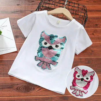 

T Shirt with Sequins Summer Boys Girls Short Sleeve Paillette Tees Children Cute Baby Reversible Sequins on T-Shirt Kids Clothes