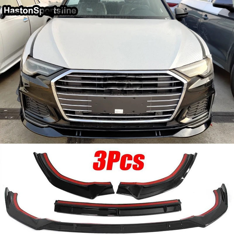 

S6 C8 Sline Front Lip Gloss Black Splitter for Audi S6 S-Line C8 2019-2020 3Pcs/Set Sport Bumper