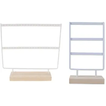 

Wood 44 Holes Earrings Organizer Holder Necklaces Rack (White) with 3 Tier 36 Holes Earrings Jewelry Organizer White