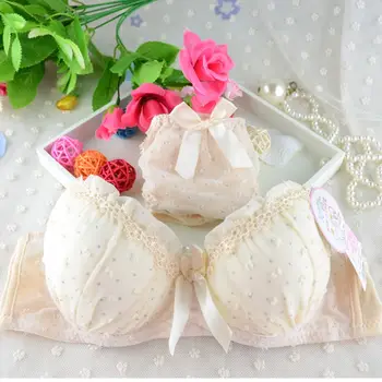 

Women Lace Bowknot Push Up Bras Sets Dot Print Padded Bras Underwire Brassiere