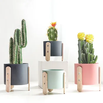 

Nordic Macaron Iron Flowerpot Macaroni Succulent Cactus Flowerpot Green Plant Decorative Bottle Wooden Base Vase Home Decoration