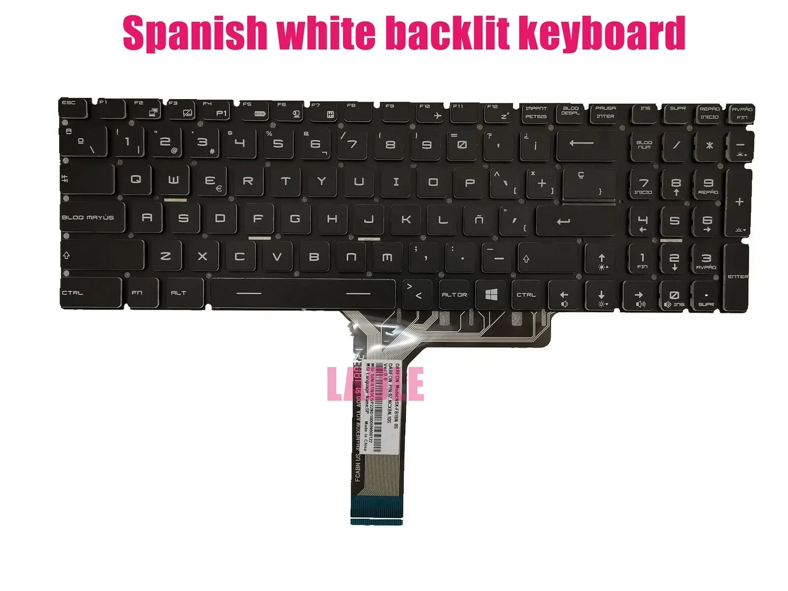 Spansih белая клавиатура с подсветкой для MSI GE72 6QC/GE72 6QL(MS-1795) Apache