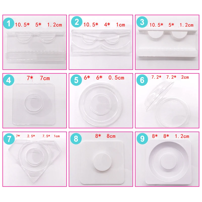 

10set/lot Plastic Tray Mink Lashes Triangle white round Tray Wholesale eyelash tray for eyelash packaging box in various sizes