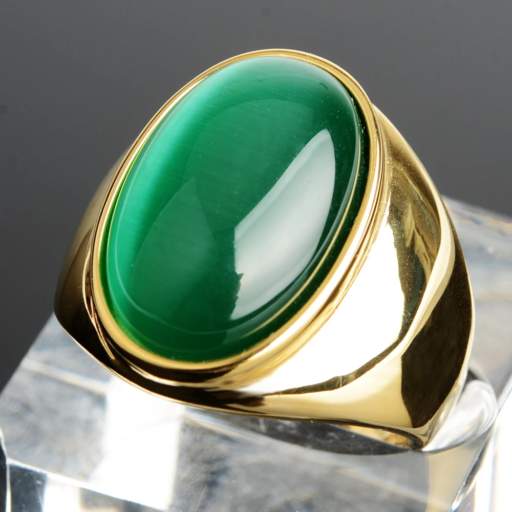 Stainless Steel Ring Finger Ring Vintage Stainless Steel RING FOR WOMAN With Oval Cat's Eye Opal Exaggerated Decorate Fashion Jewelry