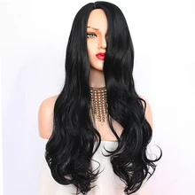 Maycaur черные длинные волнистые синтетические парики для черных женщин Безглютеновые термостойкие волокна волос 180% Плотность