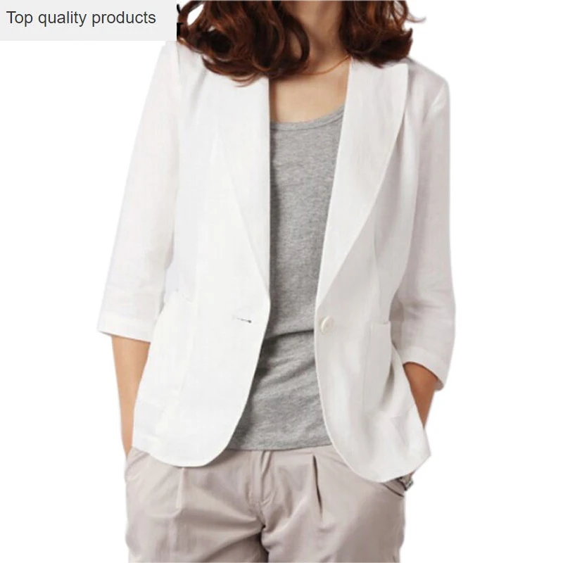Summer Women Slim Linen Blazer Coat 2020 Plus Size 3XL Casual Short Jacket Tops One Button Suit Lady Blazers Work Wear LX139 | Женская