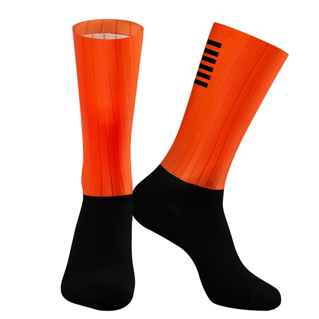 YKYWBIKE Anti Slip Silicone Aero Socks  Cycling Socks Men Bicycle Sport Running Bike Socks YAK29-orange-