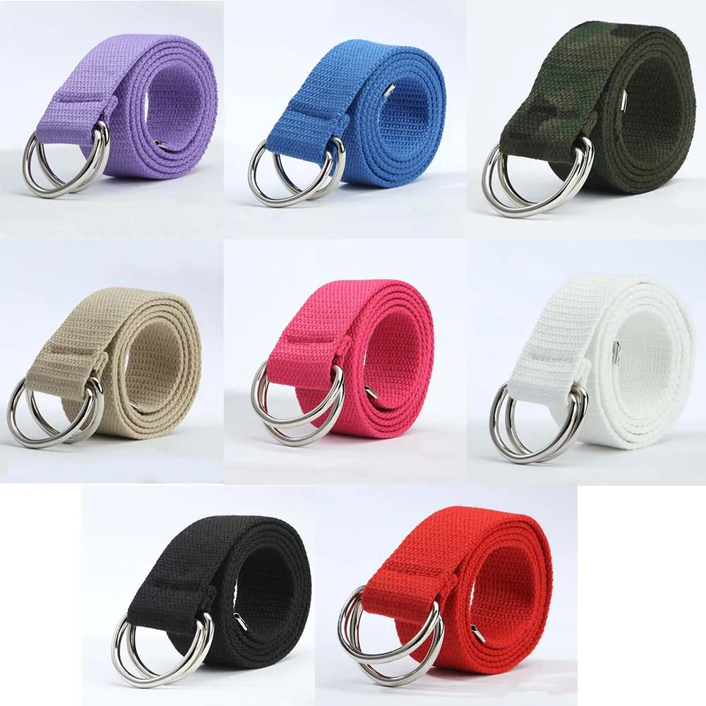 

Fashion Unisex Belt Canvas Alloy Double Ring Buckle Belt Adjustable Outdoor Casual High Quality Multicolor Women And Men Belt