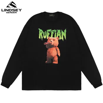 

LINDSEY SEADER Harajuku 3D Bear Print Long Sleeve Tshirts Streetwear 2020 Men Hip Hop Fashion Casual Loose Tee Shirts Tops