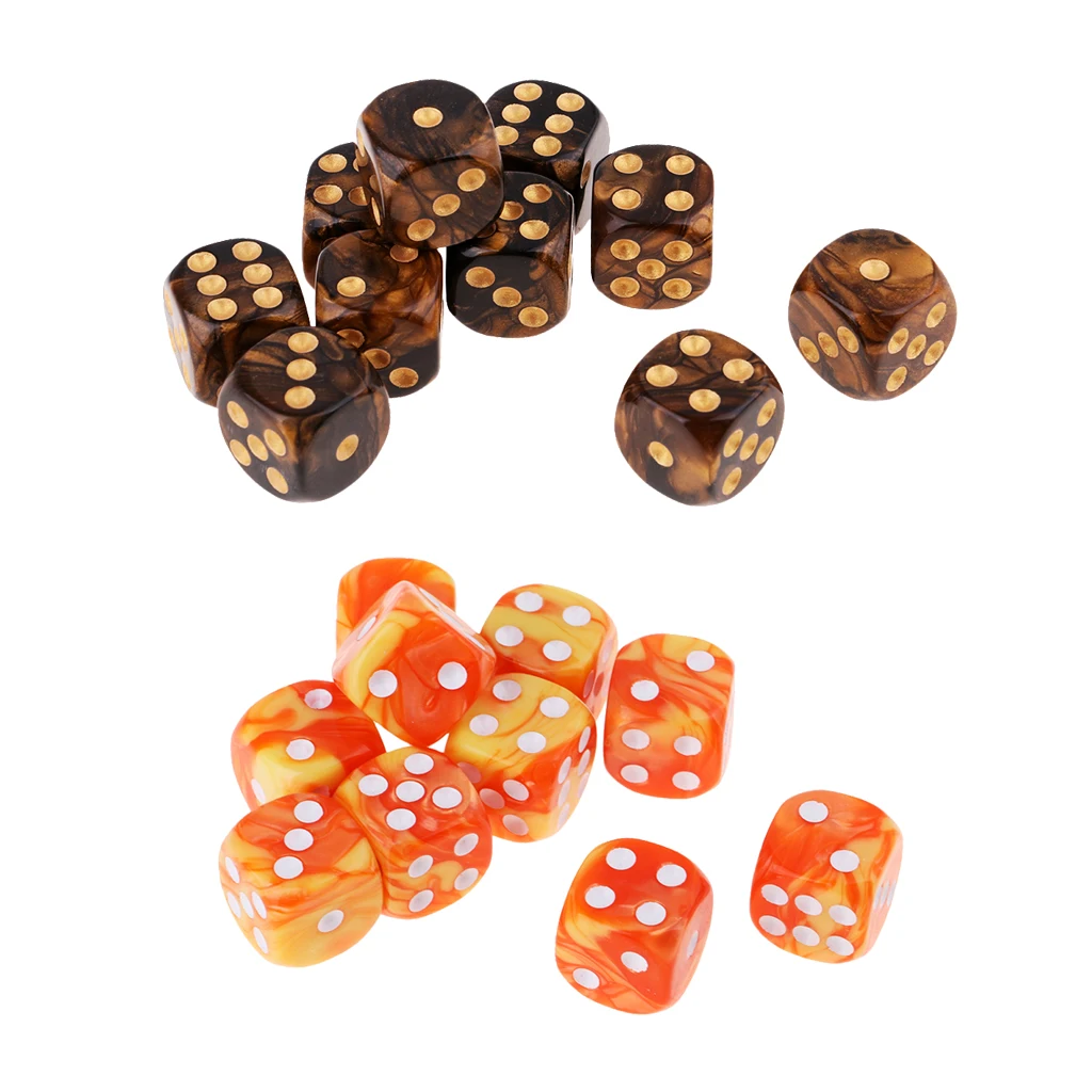 20pcs 6-Sided Dice Set, Bright Colors 16 mm for Games Casino Gifts Teaching