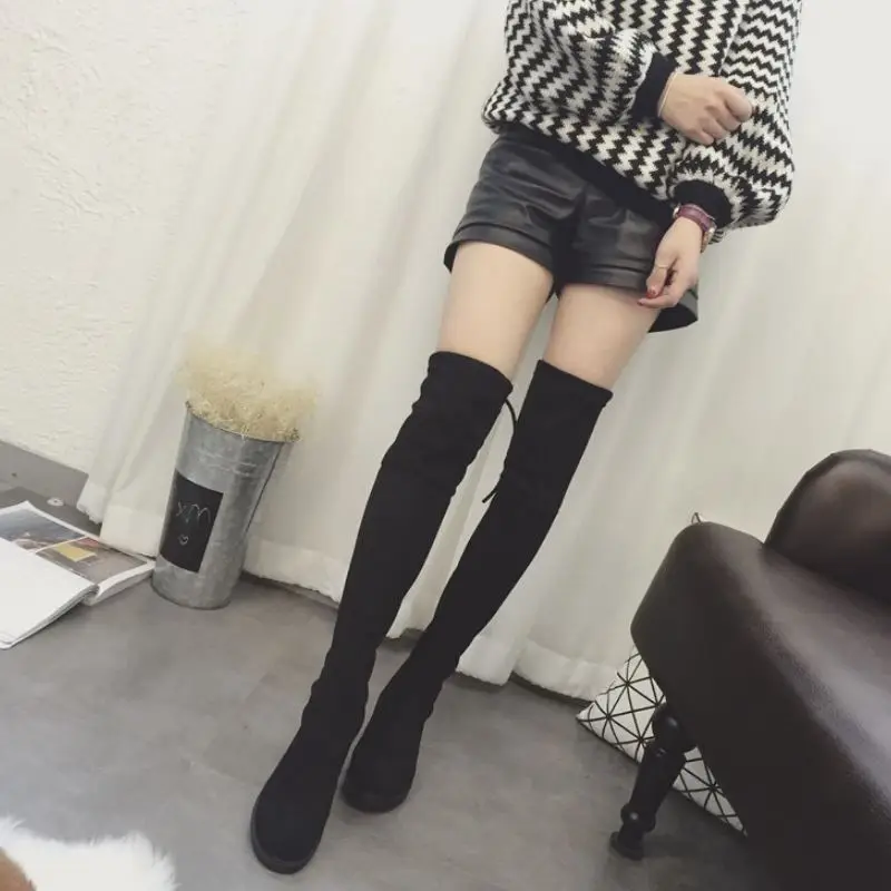 Coolcept New Women Over The Knee Boots Winter Warm Round Toe Flats Shoes Solid Color Long Boots Women Footwear Size 35-39