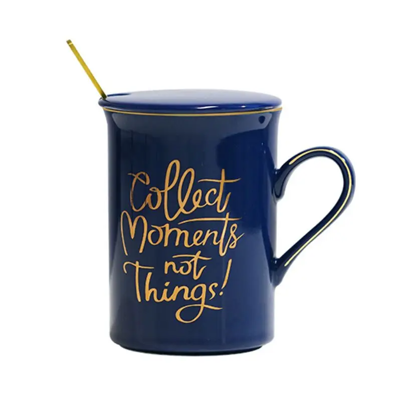Керамическая кружка с крышкой "Collect moments not things", ложка из нержавеющей стали, чайная чашка