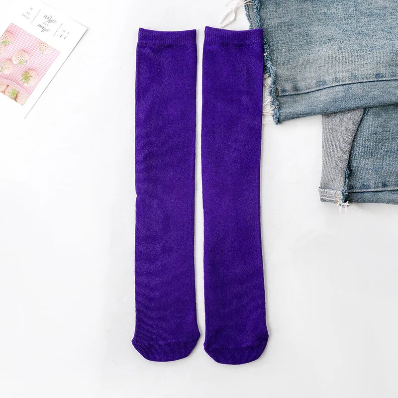 Детские гольфы, детские носки, хлопковые носки для малышей, гетры до колена, милые носки для мальчиков и девочек, детские носки, 3-12 лет - Цвет: Purple 2  Long Socks