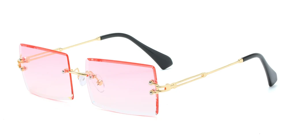gold with pink Kachawoo, квадратные солнцезащитные очки без оправы, женские, прямоугольные, синие, зеленые, цветные, солнцезащитные очки для мужчин, металл, подарок на год - Цвет линз: gold with pink