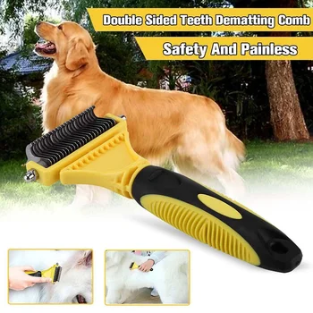 

Pecchi Pet Hair Brush Dog Dematting Comb Grooming 2 Sided Professional Undercoat Rake For Easy Mats & Tangles Removing Cat