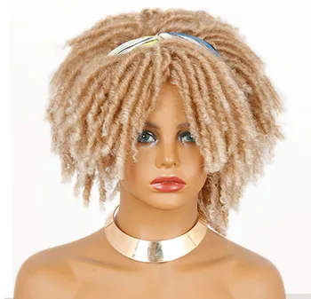 

Dreadlock Curly Wig Short Twist Natural Black 12inch Ombre Brown For Black Women Afro Curly Synthetic Wigs