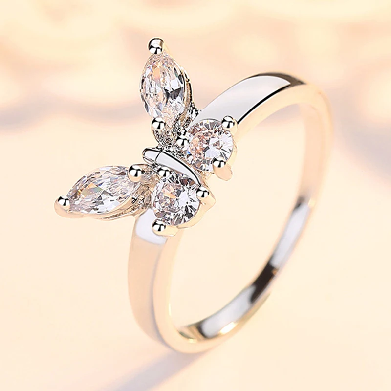 Beiver Butterfly Shining Crystal Zircon Ring for Women Princess Luxury Rings Jewelry Fashion Party Birthday Gifts Size 6-9 | Украшения и