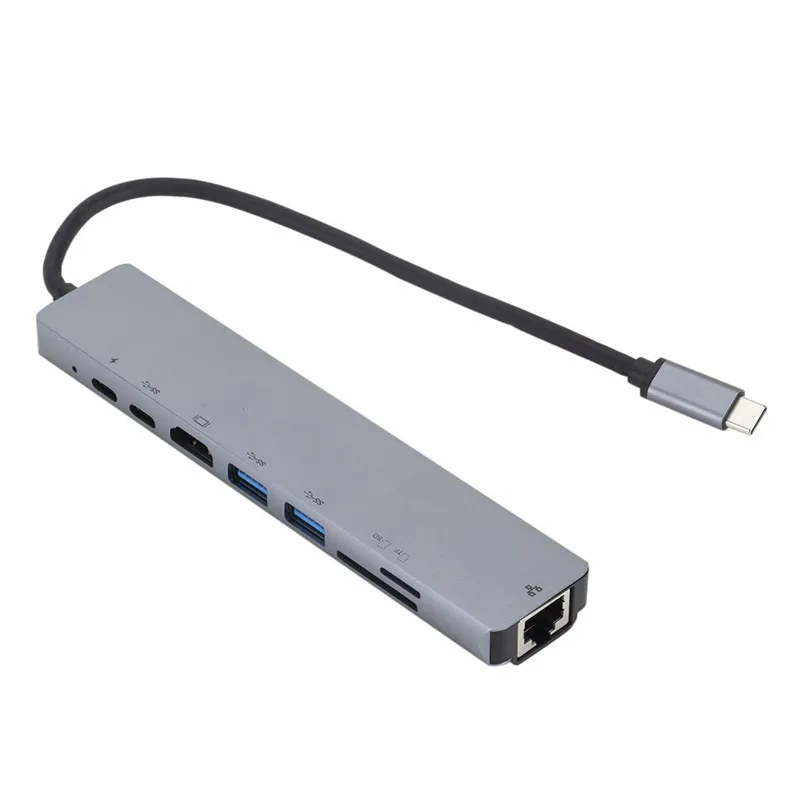 8 в 1 USB концентратор тип-c до 4K HDMI USB 3,0 Rj45 TF& SD с зарядка PD многофункциональная док-станция для Macbook