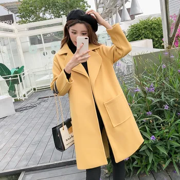 

Elegant Slim Long Winter Fashion Wool Coats Fall Turn-down Collar Wool Blend Coat And Jacket Solid Casual Coat Femenino