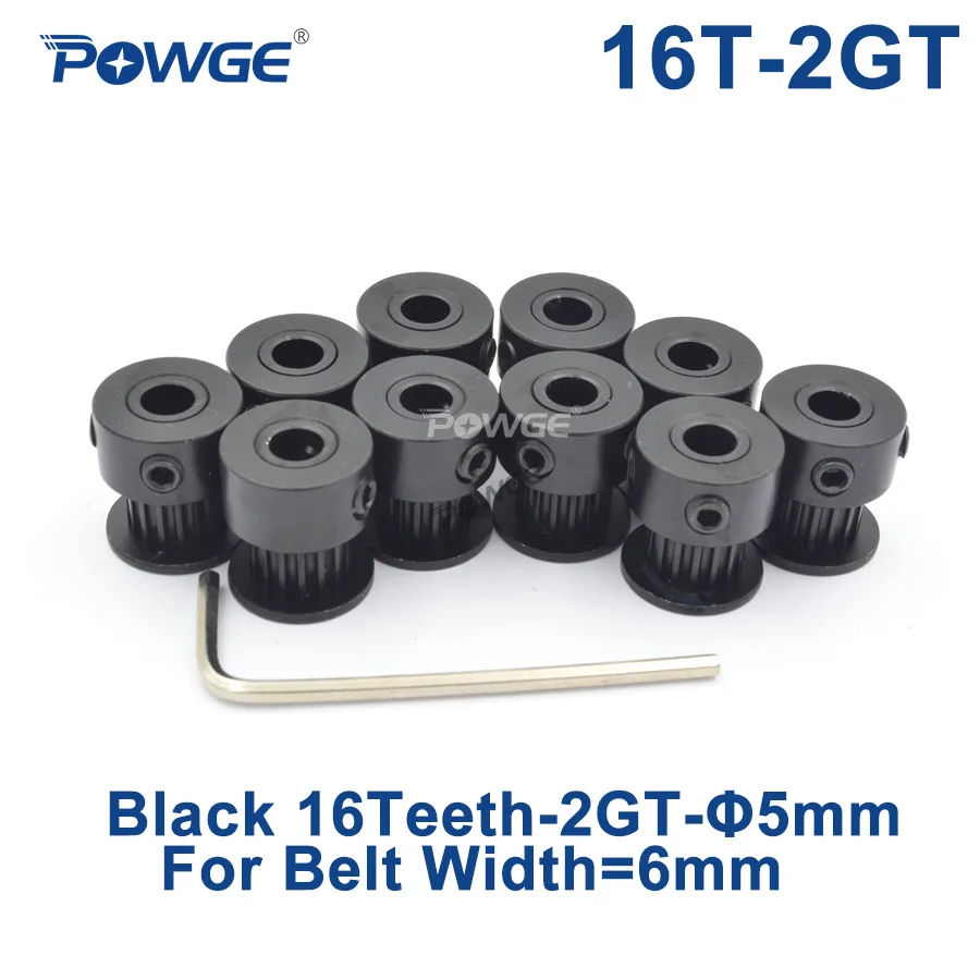 POWGE Black 16 teeth 2MGT 2GT Timing Pulley Bore 5mm small backlash for 2M GT2 Open Synchronous belt width 6mm 16Teeth 16T VORON