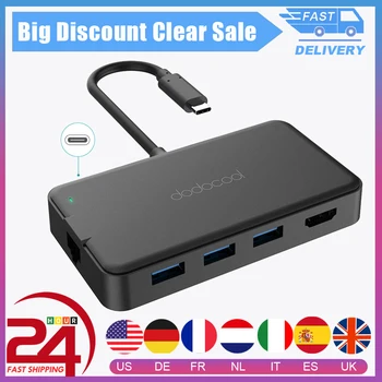 

dodocool 6-in-1 usb-c hub with type-c 4K video HD rj-45 gigabit ethernet adapter usb 3.0 hub for MacBook Pro Samsung Galaxy S9/8