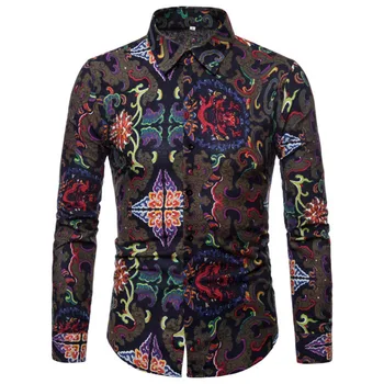 

Camisa Masculina European Autumn Man Leisure Flowers Printing Shirts Cardigan Top Button Up Shirts Top Blouses African Clothes