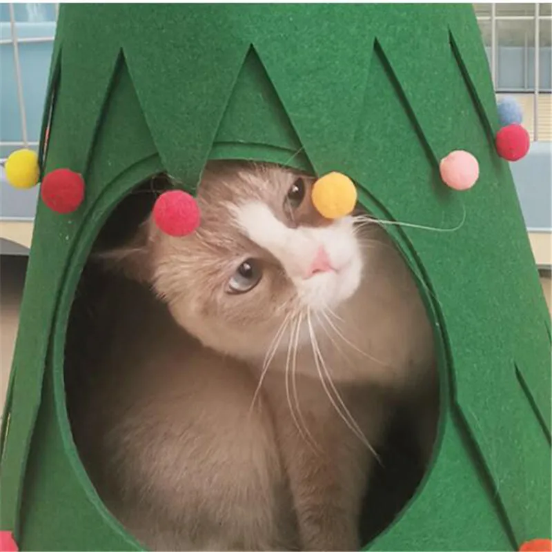  @HE Four Seasons Universal Christmas Tree Cat Nest Fun Safe Comfortable Felt Material Green Pet Sup