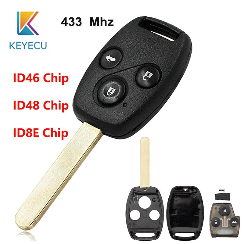 

KEYECU Replacement Remote Car Key 3 Buttons Fob 433MHz ID46 / ID48 / ID8E Chip for Honda Accord 2008 - 2012 Civic CRV Jazz HRV