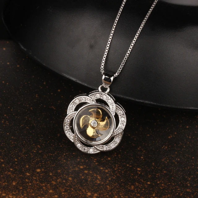 New Arrival Rotatable Windmill Pendant Necklace AAA Cubic Zirconia Pave Gold Silver Color Crystal Necklace Jewelry Women Men Style 7
