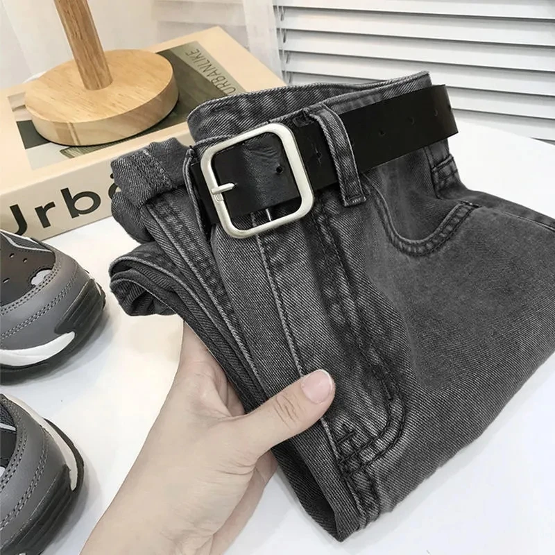 2021 New High-waist Jeans Long Pants Autumn/Winter Women's Denim Straight-leg Pants Female Loose Stretch Harlan Pants